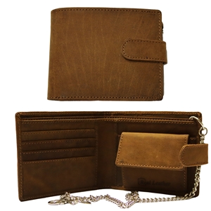 Birch Hunter Oiled Leather Wallet with 12 Chain, Tab & RFID Brown