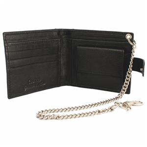 Birch Cowhide Leather Wallet Black With 12Inch Chain. Coin Pocket