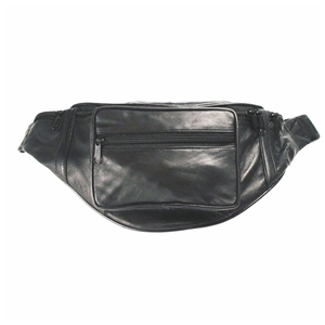 Birch Leather Bumbag Black Zipped Sections With Adjustable Belt