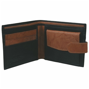 Birch Cowhide Leather Wallet Black & Tan With Tab