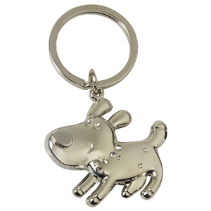 Dog Metal Key Ring With Clear Crystal Collar