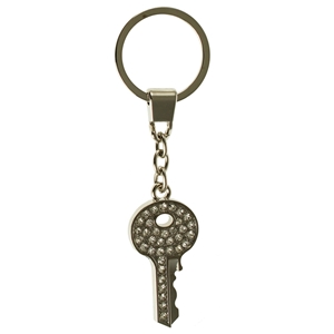 Key Shaped Key Ring With Clear Crystals