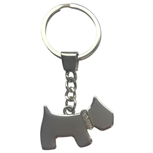 Scottie Dog with Crystal Collar Metal Keyring