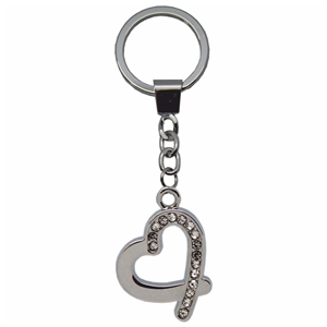 Heart Design Metal Key Ring With Clear Crystals