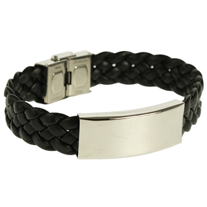 Wide Woven Leather Bracelet Black