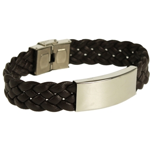 Wide Woven Leather Bracelet Brown