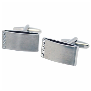 Cufflinks Rectangular With Crystals Brushed Chrome