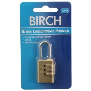 Birch Brass Combination Padlock 20mm