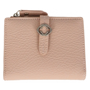 Faux Leather Grained Tabbed Small  Folding Purse Dusky Pink