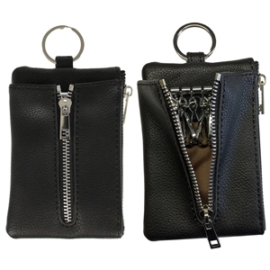 Faux Leather Light Grained Coin Purse with Key Case Black