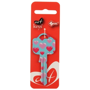 Art Key 5998 UL054 Pink Hearts On Blue D02 On Red Silca Card
