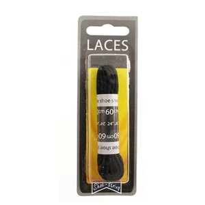 Shoe-String Blister Pack Laces 60cm Flat Black (6 Pairs)