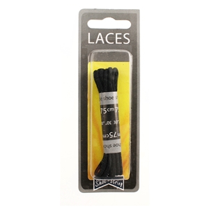 Shoe-String Blister Pack Laces 75cm Round Black (6 Pairs)