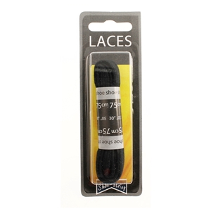 Shoe-String Blister Pack Laces 75cm Flat Black (6 Pairs)