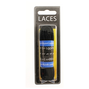 Shoe-String Blister Pack Laces 100cm Flat Black (6 Pairs)