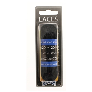 Shoe-String Blister Pack Laces 120cm Flat Black (6 Pairs)