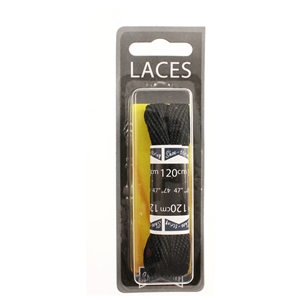 Shoe-String Blister Pack Laces 120cm Flat American 10mm Black (6 Pairs)