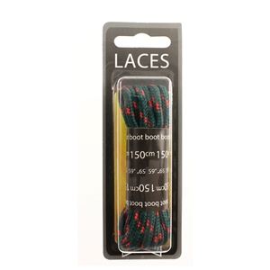 Shoe-String Blister Pack Laces 150cm Hiking Green/Red (6 Pairs)