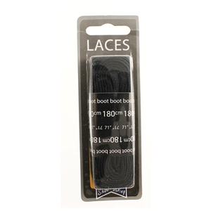Shoe-String Blister Pack Laces 180cm Flat Black (6 Pairs)