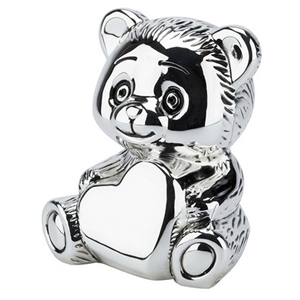 Teddy Bear With Heart Money Box. Silver Plated. 11cm High
