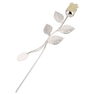 Silver Plated Rose With Ivory Bud And Oval Engraving Tag