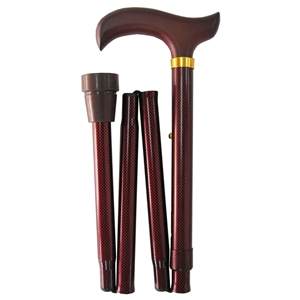 Four Fold Walking Stick Red Check - Wood Handle