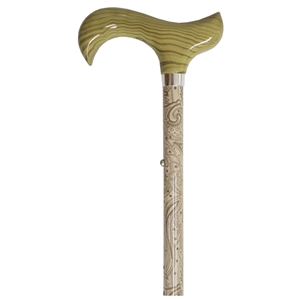 Adjustable Walking Stick Beige Paisley With Beige Grain Covered Wood Derby Handle