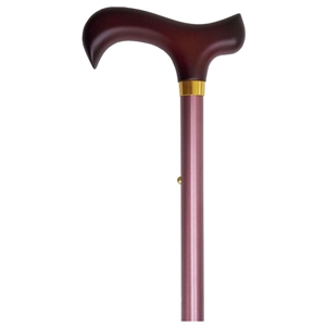 Adjustable Walking Stick Mauve With Wood Derby Handle