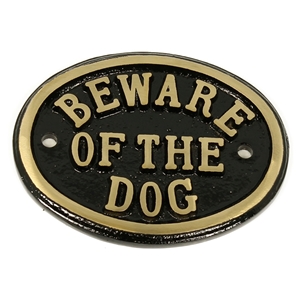 Cast Brass Beware Of The Dog Small Sign Black 100 x 80mm