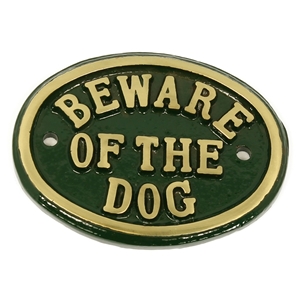 Cast Brass Beware Of The Dog Small Sign Green 100 x 80mm