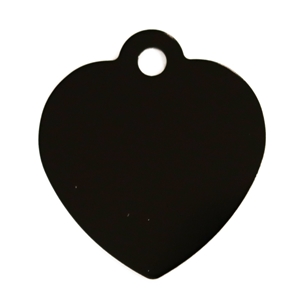 Aluminium Pet Tag Heart Shape with Hole Mount Medium 28 x 25mm Black