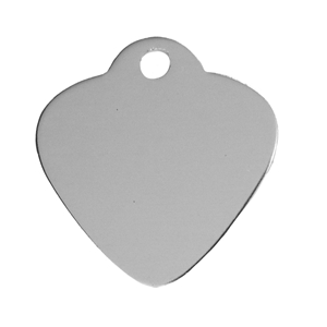 Aluminium Pet Tag Heart Shape with Hole Mount Medium 28 x 25mm Silver