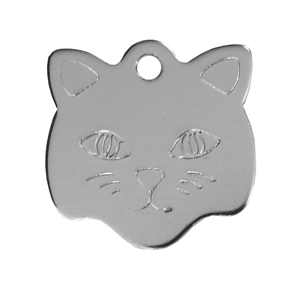 Aluminium Pet Tag Cat Face Silver