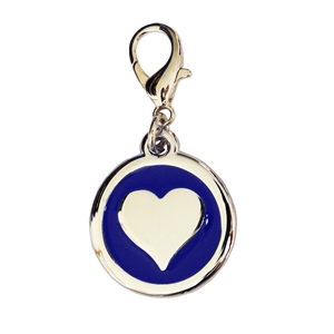 Enamelled Metal Pet Tag Heart Inlay Round 25mm  Blue