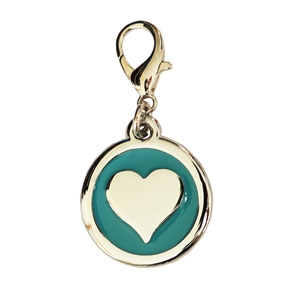 Enamelled Metal Pet Tag Heart Inlay Round 25mm  Light Blue