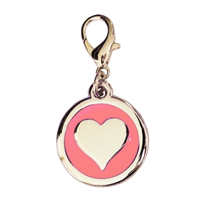 Enamelled Metal Pet Tag Heart Inlay Round 25mm  Pink