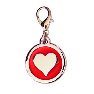 Enamelled Metal Pet Tag Heart Inlay Round 25mm  Red