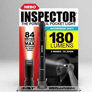 Nebo Inspector 180 Lumen Penlight, Black. (with Magnetic Counter Display, 16 Torches)