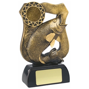 5.75 Inch Resin Fishing Shield Award Antique Gold. Special Trophy Clearance Price £1.50