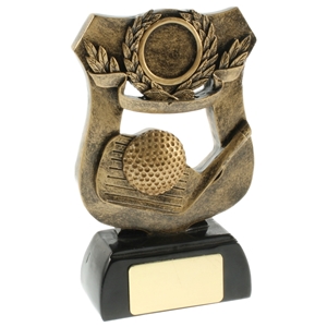 5.75 Inch Resin Golf Shield Award Antique Gold. Special Trophy Clearance Price £1.50