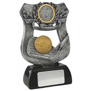 5.75 Inch Resin Golf Shield Award Antique Silver. Special Trophy Clearance Price £1.50