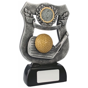 6.75 Inch Resin Golf Shield Award Antique Silver. Special Trophy Clearance Price £1.95