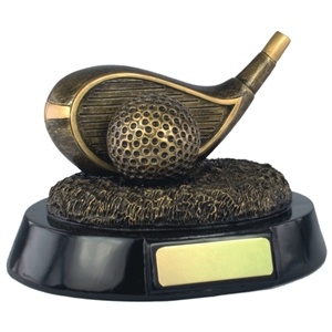 4 Inch Resin Golf Driver Award Antique Gold. Special Trophy Clearance Price £1.95