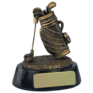 4 Inch Resin Golf Bag Award Antique Gold. Special Trophy Clearance Price £1.50