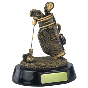 6 Inch Resin Golf Bag Award Antique Gold. Special Trophy Clearance Price £1.95