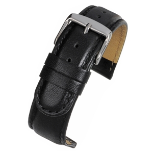 Black Padded Calf Watch Strap Classic Stitched 20mm