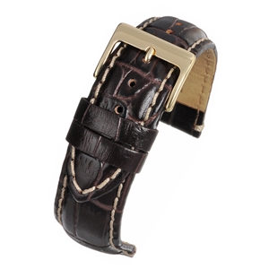 Brown Padded High Grade Watch Strap Crocodile Grain With White Stitching 14mm