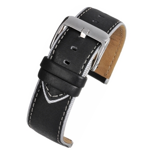 Black With Grey Trim Watch Strap  Modern Finish With a Contrasting Edge 20mm