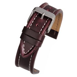 Burgundy Watch Strap Nubuck Lined With White Stitching 12mm