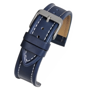 Dark Blue Watch Strap Nubuck Lined With White Stitching 12mm
